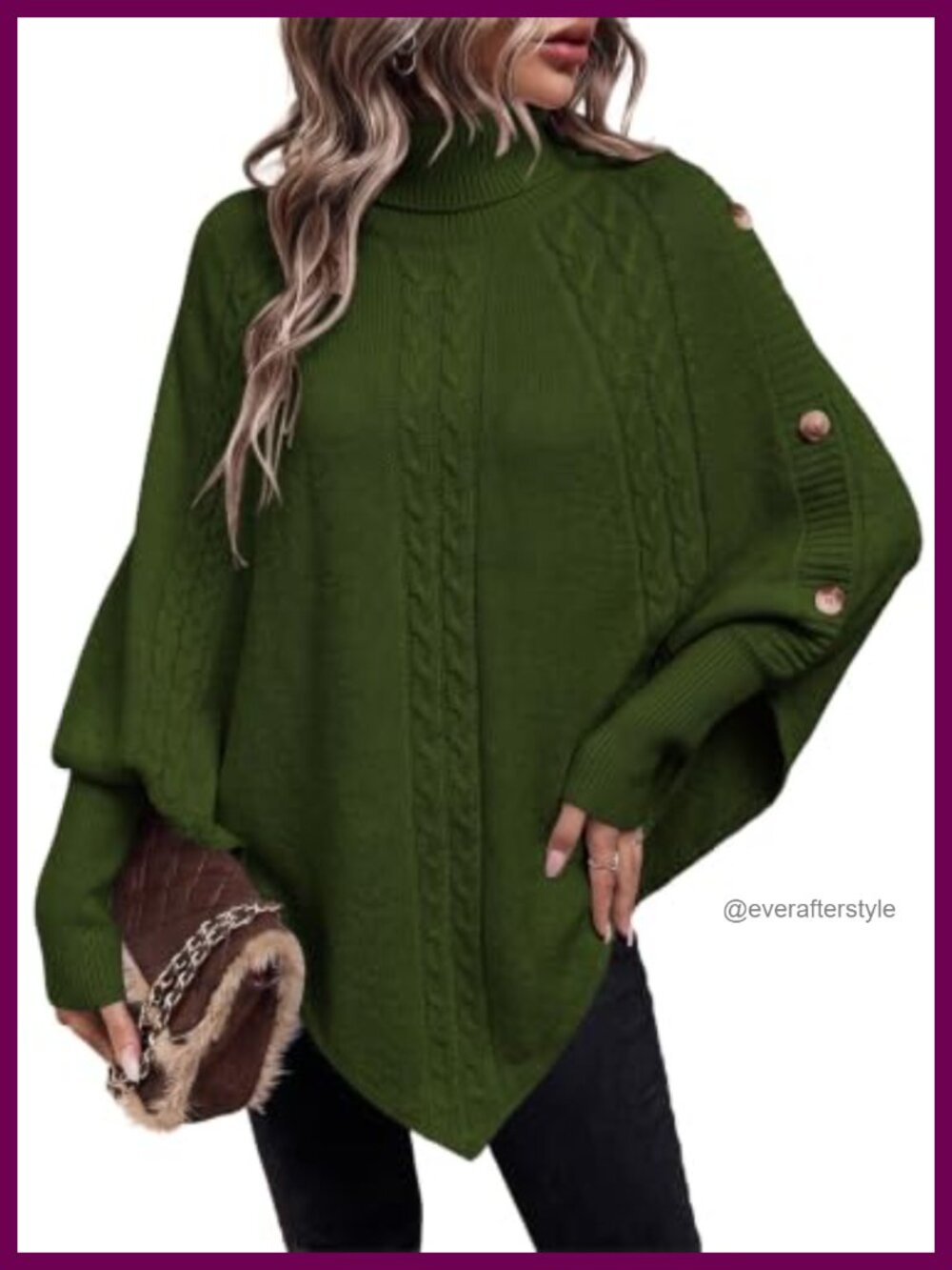 Women's Cable Knit Turtleneck Oversized Poncho Sweater